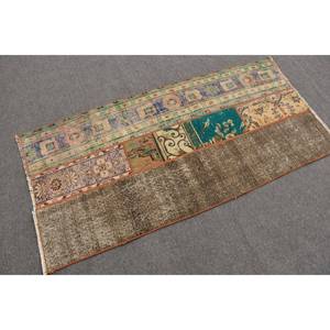 Tapis écologique en laine vert marron de 2,6x5,5 pieds Style Tabriz Patchwork Motif Salle à manger Nouveau! - Product Image 2