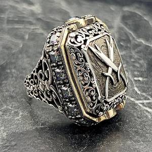 Large <b>Silver</b> Zulfiqar Sword <b>Ring</b> Handmade Double Sword Signet <b>Mens</b> <b>Ring</b> with Vintage Jewelry G GRS Certified - Product Image 1