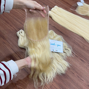 มัดผมมนุษย์สีบลอนด์ผมตรงพร้อมลูกไม้ด้านหน้า613ผมแท้ทอผมมนุษย์ฟอกขาวเวียดนาม - Product Image 3