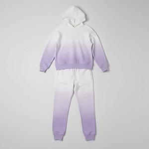 Conjunto Deportivo Personalizado para Mujer, Degradado, Tinte por Inmersión, Morado Pastel a Blanco, Algodón Suave, Dos Piezas, Pantalones Cortos Ajustados por Encima de la Rodilla - Product Image 4