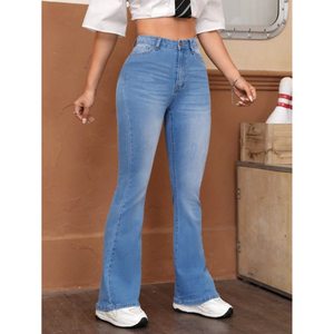 Jean en denim skinny bootcut bleu glace pour femme, tissu écologique lavable et respirant, taille haute, style urbain, mode, taille 26-40 - Product Image 4