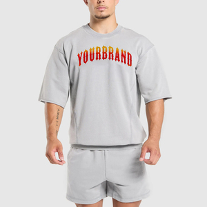 Camiseta de Hip Hop de gran tamaño informal de tela tejida GSM 100% de algodón 300 hecha a medida para hombres con logotipos serigrafiados diseño en blanco - Product Image 1