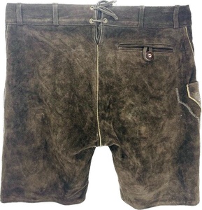 2025 élégant bavarois hommes Lederhosen taille haute Kurz Hosen Trachten pantalon en cuir avec tissu tissé et bretelles - Product Image 5