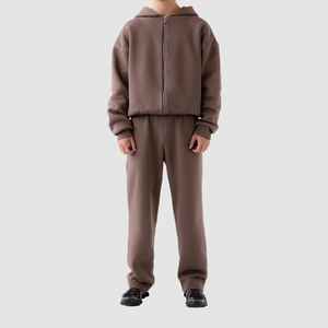 Ropa de calle de algodón 100%, chándal Boxy recortado con cremallera, sudaderas con capucha y pantalones de chándal, conjunto de fabricante, chándal de gran tamaño para hombre en blanco - Product Image 1