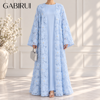 Ensemble 2 pièces Abaya Dubai : Kimono islamique brodé de fleurs perlées, perles florales, pour femmes musulmanes modestes, Aïd et mariage