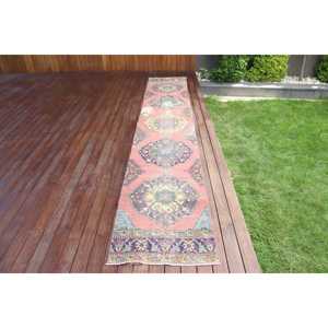 Vintage Turkish Rug, 2.2x13.1 ft Rug, <b>Red</b> Southwestern <b>Wool</b> Rug - Product Image 1