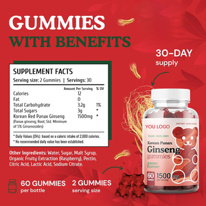 Alta qualidade Panax <span class=keywords><strong>Ginseng</strong></span> Raiz Coreana Feno-grego Sementes Pretas Ginkgo Biloba Extrato Vermelho Maca Panax <span class=keywords><strong>Ginseng</strong></span> Gomas para Adultos - Product Image 2