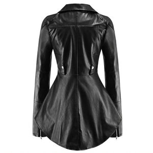 Chaqueta de cuero con cremallera delgada para mujer Retro americana, cortavientos Punk para motocicleta, solapa, Bodycon, prendas de vestir, cuero PU procesado con tinte - Product Image 2