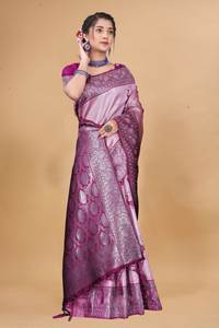 Nuevo sari de seda Banarasi, obra maestra étnica premium diseñada para ocasiones elegantes para mujeres. - Product Image 4