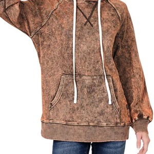 เสื้อกันหนาวผู้หญิงโอเวอร์ไซส์ผ้าโพลีเอสเตอร์ผ้าฝ้ายโพลีเอสเตอร์ลายสีทึบลำลองสำหรับฤดูหนาวแบบวินเทจซีดจาง - Product Image 1