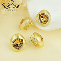 Anting-anting berlian imitasi berlapis emas 14K anti-korosi, cantik, unik, batu cokelat besar, modis untuk wanita
