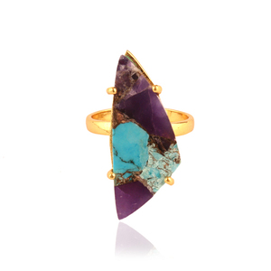 Forme fantaisie mohave violet avec bague en pierre précieuse turquoise cuivre bleu laiton plaqué or 18 carats bijoux pour femmes en gros bague réglable - Product Image 1