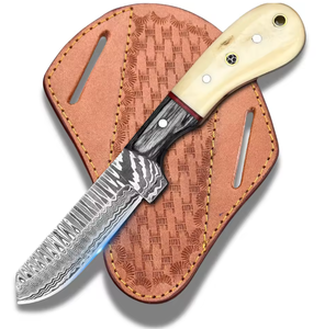 Couteau de camping Bowie Bull Cutter à pointe tombante en acier Damas fait main de qualité supérieure, manche en noyer pleine longueur, étui en cuir, ultra-affûté - Product Image 5