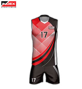 Ensemble de maillot de basket sublimé INDEX, rouge et noir, 17, col en V, sans manches, anti-humidité, uniforme athlétique unisexe - Product Image 1