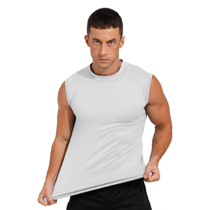 Punto personalizado gimnasio deportes 100% algodón cuello redondo chaleco logotipo personalizado hombres camisetas sin mangas camiseta sin mangas - Product Image 3