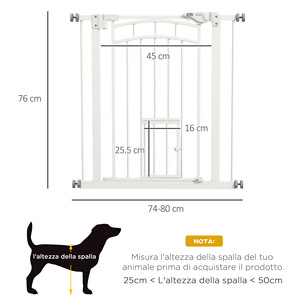 PawHut Dog Gate pour petites et moyennes tailles avec fermeture automatique, en acier et PA, 74-80x76 cm, blanc - Product Image 3