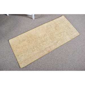 Vintage Small Rug 1.5x3.3 ft (45x102 cm), Turkish <b>Yellow</b> Moroccan <b>Wool</b> Rug - Product Image 2