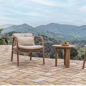 Silla de comedor de madera de teca de lujo para exteriores de jardín con reposabrazos de tejido de cuerda - Product Image 5