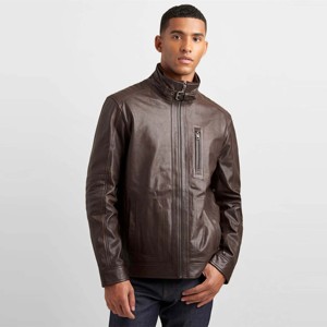 Chaqueta de cuero marrón estilo motorista para hombre, chaqueta clásica de motocicleta desgastada con cuero de primera calidad, perfecta para ropa informal - Product Image 1
