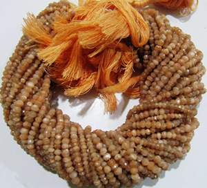 Cuentas facetadas Rondelle de piedra lunar de melocotón natural 3-4mm Strand 13 pulgadas de largo - Product Image 2