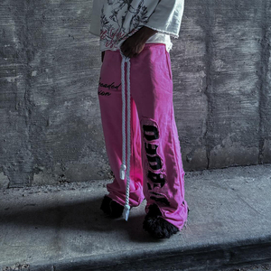 Custom Rhinestone Screen Printed <b>Baggy</b> Wide Leg Sweat Pants Oversized Mid Waist Cotton Knit <b>Jogger</b> Trousers Dark Wash Casual - Product Image 1