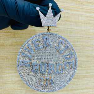 Pendentif en diamant Moissanite VVS de taille ronde glacé pendentif de bijoux Hip-Hop cadeau d'anniversaire pour hommes en argent Sterling 925 - Product Image 4