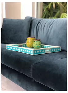 ถาดฝังกระดูกถาดเสิร์ฟถาดไม้ฝังกระดูกถาดตกแต่งกระดูกถาดทรงสี่เหลี่ยมทำด้วยมืออินเดีย - Product Image 5