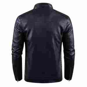 Chemises à broderie avec appliques en cuir PU de haute qualité pour hommes Vestes à fermeture éclair pour hommes Fabricant de vestes en cuir PU noir - Product Image 2
