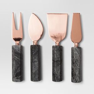 Ensemble de couteaux à fromage de luxe avec manches en résine blanche et lames en acier inoxydable doré Outils à fromage gastronomiques 3 pièces pour la gastronomie - Product Image 5