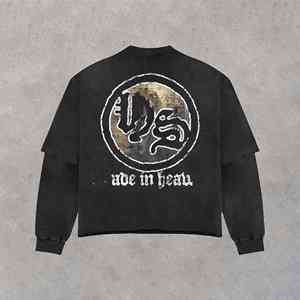 T-shirt de mode à impression personnalisée, manches longues doubles, délavé à l'acide, ample, pour homme - Product Image 3