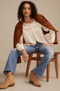 Blusa campesina de algodón de estilo Simple Vintage, detalle de puño elástico, Material de viscosa transpirable, borla de suministro ODM - Product Image 4