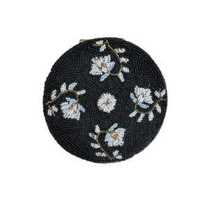 Porte-monnaie rond en perles de designer avec motifs de broderie Pochette à monnaie ronde tendance avec coutures colorées en perles de rocaille - Product Image 2