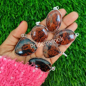 Collier bohème plaqué argent 925, obsidienne rouge acajou naturelle, serti de pierres, pendentif de qualité supérieure en laiton, vente chaude - Product Image 1