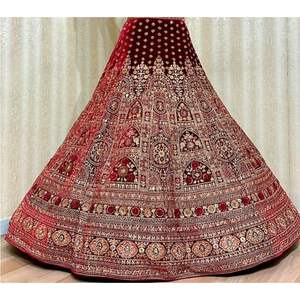 Lehenga nupcial tradicional con toque moderno 12 adornos de Kali Jarakan Dupatta doble en venta al por mayor - Product Image 5