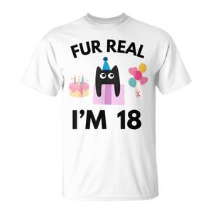 Maglietta per il 18° Compleanno per Amanti dei Gatti, 'Fur Real' - Regalo Promozionale per Chi Ama i Gatti da 18 Anni - Product Image 1