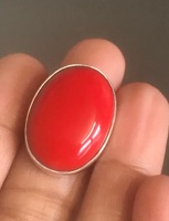 Bague en argent sterling 925 unique en corail rouge Bague faite à la main Bague en pierre précieuse de corail rouge véritable