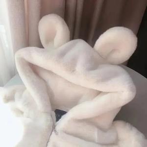 2023 mujeres otoño e invierno nuevo Color sólido suelto lindo oso con capucha orejas abrigo de cremallera de longitud media - Product Image 4