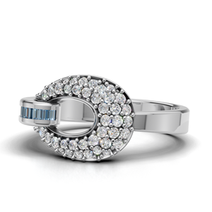 18K Gold <b>Blue</b> Baguette Cut Statement <b>Ring</b> with Round Pave Stones Luxury Cocktail <b>Ring</b> for Women - Product Image 3