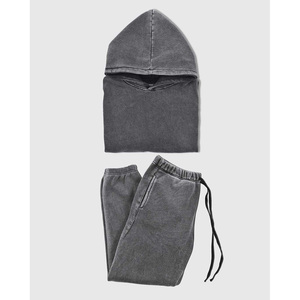 Chándales de algodón de alta calidad personalizados, pantalones de chándal acampanados de felpa francesa y Sudadera con capucha para hombre, ropa de calle, conjunto de chándal lavado ácido - Product Image 5