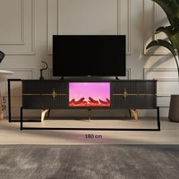 Soporte de TV con Chimenea Electrónica de MDF + PB, Conexión Bluetooth, Diseño Moderno, Muebles para el Hogar, para Sala de Estar, Comedor, Uso en Hoteles