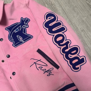 เสื้อแจ็กเก็ตเบสบอลแขนหนังของผู้ชายเสื้อกันลมปักอักษรกำมะหยี่สำหรับฤดูหนาว - Product Image 5