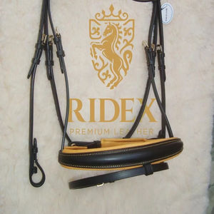 Brida de cuero de doma ligera-Banda para cejas con ribete amarillo Banda acolchada para la nariz con accesorio de equitación Flash DE LA India... - Product Image 3