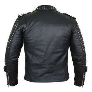 Custom Men's Winter Fashion <b>Racer</b> <b>Jacket</b> Punk Style Genuine Sheep Skin Leather Letterman Motorcycle Biker Racing Front - Product Image 2