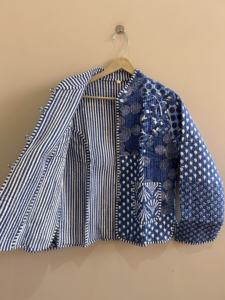 Chaqueta Acolchada de Algodón con Estampado Étnico Bohemio en Color Índigo, Transpirable, para Todas las Temporadas, para Mujer - Product Image 6