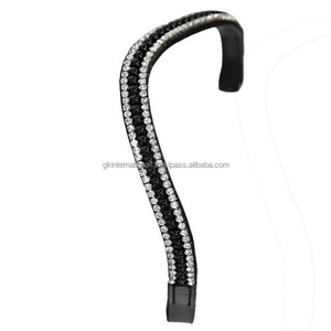 Perle noire personnalisée avec cristaux clairs chaîne en métal bling forme de vague bande de front de cheval en cuir anglais noir dans les tailles complètes d'épi - Product Image 6