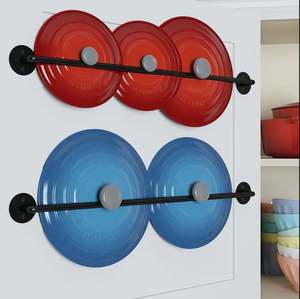 ชั้นวางหม้อเหล็กดีไซน์ทันสมัยสำหรับฝาหม้อและที่แขวนกระทะชั้นวางของในครัวแบบแขวนติดผนัง - Product Image 2