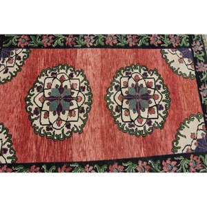 Auténtica Alfombra de lana turca Vintage 3,9 pies X 5,8 pies elegante obra maestra tejida a mano con patrón de retales de tejido plano con respaldo de látex - Product Image 5