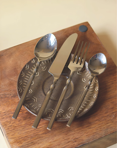 Customized Logo <b>Set</b> of 4 <b>Flatware</b> Unique Stainless Steel with Bronze Twisted Handle Design Luxury Modern Party <b>Flatware</b> <b>Set</b> - Product Image 2