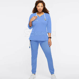 Venta al por mayor de uniformes médicos unisex Trajes médicos de enfermera impresos Spandex Material OEM Servicio de hospital diseñado para conjuntos médicos de punto - Product Image 6