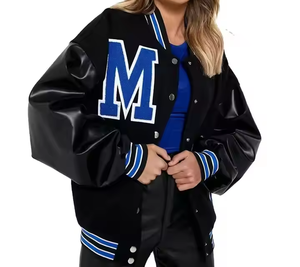 Veste de baseball personnalisée OEM de haute qualité pour femmes avec col montant élégant veste universitaire courte avec logo avant pour l'hiver - Product Image 1